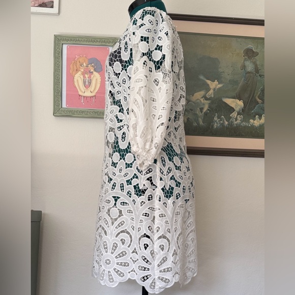 Johnny Was White Floral Lace Overlay Dress - Picture 6 of 12